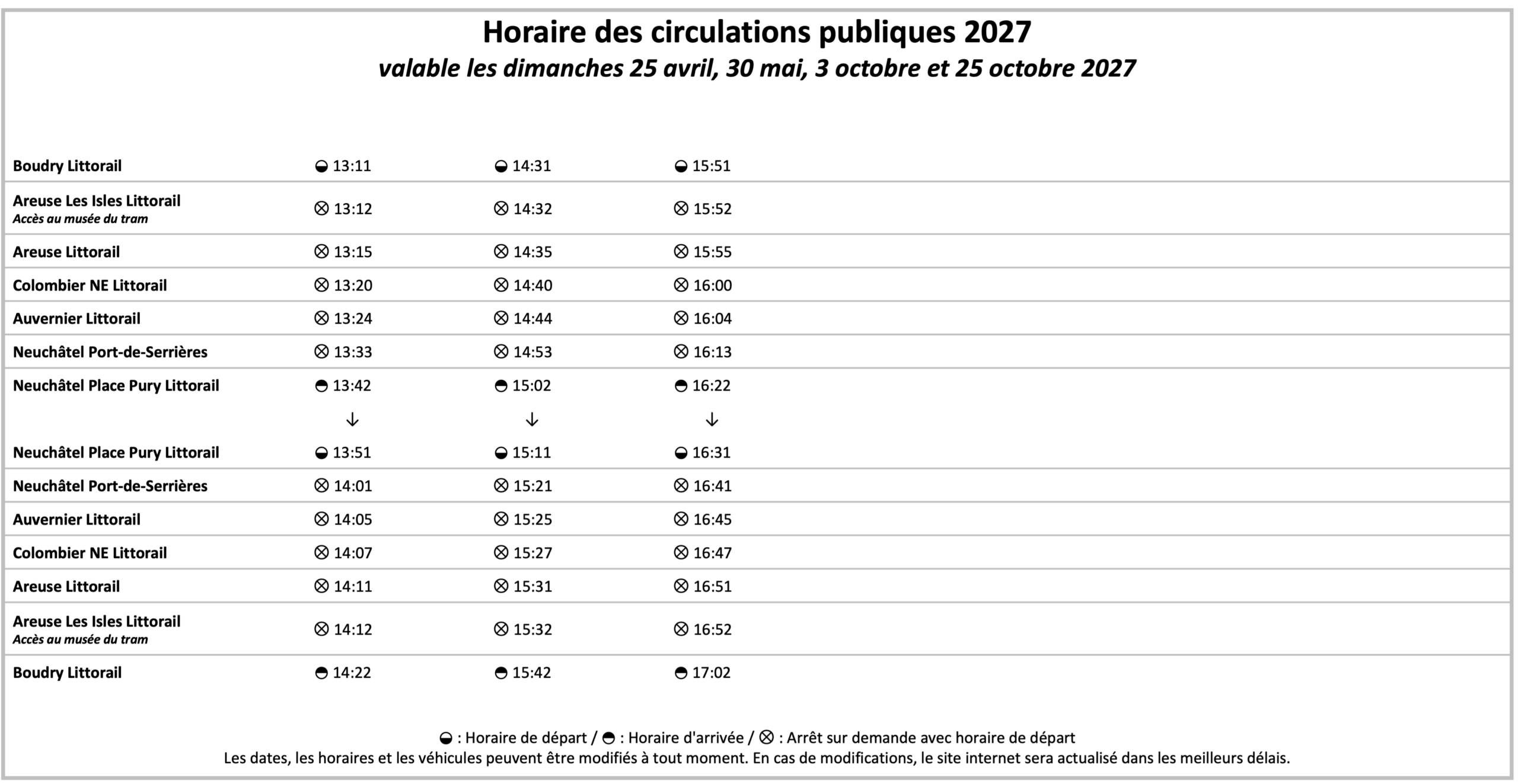 Horaires 2027 - Courses publiques